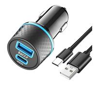 Galaxy A17/A17 5G/A16/A16 5G/A15 5G/A14/A14 5G/A13/A12/A11 Chargeur de voiture USB C 38 W Câble de charge rapide PD & QC 3.0 Double port allume-cigare Adaptateur d'alimentation LED USB pour Samsung