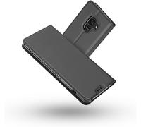 Galaxy A8 2018 Case, Ultra Slim Premium Pu Leather Wallet Flip Case [Shockproof Tpu] Bumper Folio Case With [Magnetic Clasp] For Samsung A8 2018 (Grey-Black)
