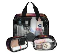 Galaxy and Stars Planet Lot de 3 grandes trousses de maquillage de voyage translucides pour homme et femme, nébuleuse étoilée, grande trousse de toilette, couleur, L, Trousse de maquillage
