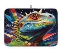 Galaxy Colorful Lizards Tapis égouttoir à vaisselle en microfibre absorbant pour cuisine, cuillère, assiette en verre, 45,7 x 60,9 cm