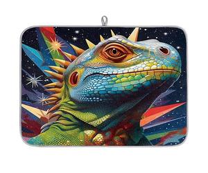 Galaxy Colorful Lizards Tapis égouttoir à vaisselle en microfibre absorbant pour cuisine, cuillère, assiette en verre, 45,7 x 60,9 cm
