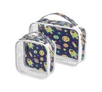 Galaxy Earth Lot de 2 trousses de voyage transparentes pour femme, homme, fille, trousse de toilette pour l'espace, l'univers, trousse de toilette de voyage, multicolore, multicolore, Multicolore,