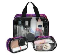 Galaxy Foxs - Lot de 3 grandes trousses de maquillage de voyage translucides pour homme et femme, motif renard amusant, couleur, L, Trousse de maquillage