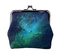 Galaxy Green Print Double Fermoir Cadre en Métal Cuir Pochette à Change Portefeuille pour Femme avec Clés Petit Sac à Main, Noir , Taille unique