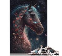 Galaxy Horse and Flower 1000 Puzzles pour Adultes Jeu éducatif Puzzles Jeux pour Adultes pour Enfants Cadeau de Noël 1000 pièces (75x50cm)