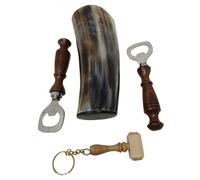 Galaxy Indiacraft Viking Corne de bœuf | Chope | Tasse | Tasse | Tasse pour bière, hydromel, vin, verre à liqueur, décapsuleur | 100 % sans fuite | Naturel et fait à la main | Offres combo (ensemble