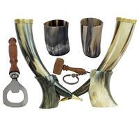 Galaxy Indiacraft Viking Corne de bœuf | Chope | Tasse | Tasse | Tasse pour bière, hydromel, vin, verre à liqueur, décapsuleur | 100 % sans fuite | Naturel et fait à la main | Offres combinées (4