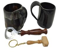 Galaxy Indiacraft Viking Corne de bœuf | Chope | Tasse | Tasse | Tasse pour bière, hydromel, vin, verre à liqueur, décapsuleur | 100 % sans fuite | Naturel et fait à la main | Offres combinées