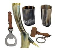 Galaxy Indiacraft Viking Drinking OX Horn | Tankard | Mug | Cup for Ale, Beer, Mead, Wine, Shot Glass, Bottle Opener |100% Leak Free | Natural and Handmade | COMBO OFFERS