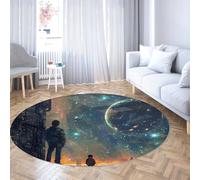 Galaxy Lavable Rond Neutre Tapis Doux Mince Antidérapant Cosmique Ciel Étoilé Planète Cercle Tapis pour Chambre Salon Enfants Chambre Chambre Nursery 135cm