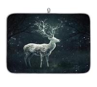 Galaxy Magic Deer Tapis égouttoir à vaisselle en microfibre absorbant pour cuisine, cuillère, assiette en verre, 40,6 x 45,7 cm