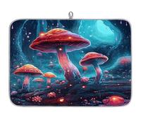 Galaxy Magic Forest Mushroom Tapis égouttoir à vaisselle en microfibre absorbant pour cuisine, cuillère, assiette en verre, 40,6 x 45,7 cm