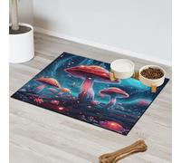 Galaxy Magic Forest Tapis d'alimentation pour animal domestique Motif champignon Pour chat et chien Tapis d'alimentation absorbant Nti-Slip Contiennent les déversements Protège les sols Set de table