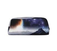 Galaxy Nature Voie lactée Atmosphère Planète Impression Mignon Stylo Papeterie Sac Pochette en Cuir pour Étudiants Sac Fermeture Éclair pour Stylos, Crayons et Marqueurs, doré, Taille unique, Trousse