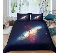 Galaxy Nebula Linge de Lit Léger Microfibre résistante 3 Pièces 3D Effet Cosmic Space Art Housse de Couette avec 2 Taies d'oreiller Hypoallergique for Chambre de Adolescents Single（140x200cm）