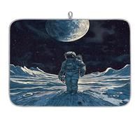 Galaxy Planet Astronauts Tapis égouttoir à vaisselle en microfibre absorbant pour cuisine, cuillère, assiette en verre, 40,6 x 45,7 cm