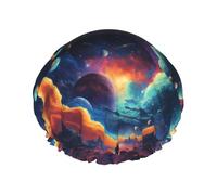 Galaxy Planet Bonnet de douche réutilisable pour femme, double couche imperméable à l'eau, soins capillaires essentiels