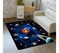 Galaxy Planet Tapis Salon Chambre 3D Bleu Noir Univers Mystérieux Trou Noir Nébuleuse Vortex Tapis Anti-dérapant Enfants Garçons Adolescent Jeux Tapis De Sol Paillasson (Galaxie 3,140 x 180 cm)