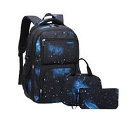 Galaxy Print Sac à dos d'école pour garçon, 3 pièces - Noir/bleu/galaxie, 3Pcs Backpack Set, Sacs à dos