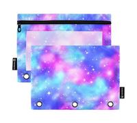 Galaxy Rainbow Clouds Lot de 2 trousses à crayons pour classeur à 3 anneaux avec fermeture éclair Transparent 24,9 x 18 cm