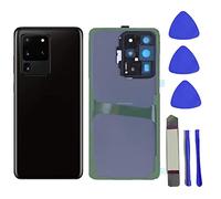 Galaxy S20 Ultra Verre arrière de rechange pour Samsung Galaxy S20 Ultra 5G Panneau de porte avec lentille en verre d'appareil photo et ruban adhésif pré-installé + outils (noir fantôme)