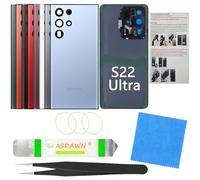 Galaxy S22 Ultra Coque de rechange en verre avec manuel d'installation (français non garanti) + objectif d'appareil photo préinstallé + kit d'outils de réparation pour Samsung Galaxy S22 Ultra 5G