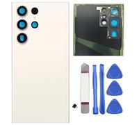 Galaxy S23 Ultra Coque arrière en verre de rechange pour Samsung Galaxy S23 Ultra avec ruban adhésif pré-installé et objectif d'appareil photo + kit de réparation authentique pour boîtier arrière