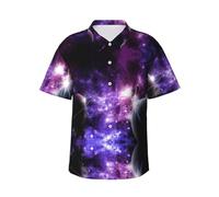 Galaxy Sky Chemise hawaïenne à manches courtes boutonnée pour homme, Noir , S