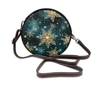 Galaxy Snowflake Sac à bandoulière rond pour femme en cuir végétalien de Noël avec sangle réglable