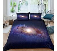 Galaxy space scène Housse de Couette Résistante Microfibre résistante 3 Pièces 3D Effet Cosmic nebula style_ Linge de Lit avec Taie d'oreiller Hypoallergique for Filles Ado Single（140x200cm）