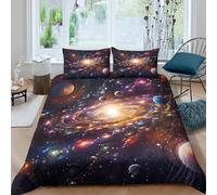 Galaxy Space scène Housse de Couette Ultra Douce Microfibre Hypoallergique 3 Pièces Cosmic Nebula Art Linge de Lit avec 2 x Taies d'oreiller Confortable for Hommes Enfants Single（140x200cm）