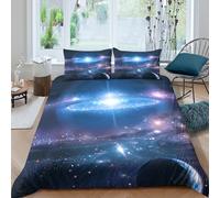 Galaxy Space scène Parure de Lit 3 pièces 3D Effet Confortable Fantaisie Cosmic Art Ensemble De Literie avec 2 Taies d'oreiller for Enfants Garçons Filles Single（140x200cm）