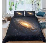 Galaxy space scène Parure de Lit Microfibre Hypoallergique 3 pièces 3D Imprimée Résistante Cosmic spiral style Ensemble De Literie avec 2 Taies d'oreiller Léger for couple amoureux Single（135x200cm）