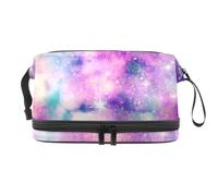 Galaxy Space Shine Starry Sky Trousse à maquillage double couche pour femmes et filles, trousse de toilette de voyage, trousse de maquillage pratique avec compartiment à pinceaux, multicolore,