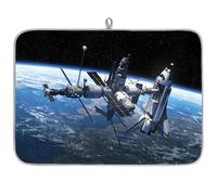 Galaxy Space Shuttle Space Station Tapis de séchage en microfibre absorbant pour cuisine cuillère, assiette en verre, 40,6 x 45,7 cm