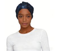 Galaxy Space Starry Sky Print Elastic Chemo Cap, Turban doux Headwear Cap for Cancer Alopecia Head Cover Black