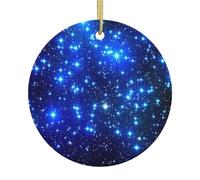 Galaxy Stars 2025 Décoration de Noël ronde en céramique - 7,6 cm à suspendre pour arbre, maison, centre commercial