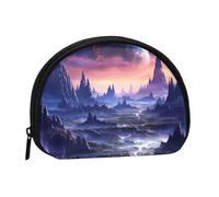 Galaxy Stars Hills Mini sac de rangement portable en polyester imprimé en forme de coquillage pour pièces de monnaie, Noir , Taille unique