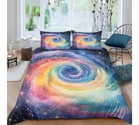Galaxy Swirl Ensemble De Literie Microfibre Hypoallergique 3 pièces 3D Effet Facile d'entretien Cosmic Spiral Art Linge de Lit avec 2 Taies d'oreiller Léger for Chambre Enfants Single（135x200cm）