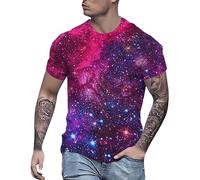 Galaxy T-shirt surdimensionné pour homme - Impression spatiale 3D - Manches courtes - Ciel étoilé - Pour les fans d'astronomie et les loisirs, O Rose chaud, L