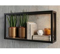 Galeara design Étagère Murale en métal Noir ou Blanc avec Bois de Bambou Soto - Facile à accrocher - Étagère Murale décorative Noire - Petite étagère Murale (Noir, 42cm x 24cm x 12cm)