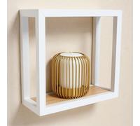 Galeara design Étagère Murale en métal Noir ou Blanc avec Bois de Bambou Soto - Facile à accrocher - Étagère Murale décorative Noire - Petite étagère Murale (Blanc, 18cm x 18cm x 12cm)