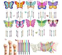 Galenecx 10 Pièces Kits de Bricolage Butterfly Carillon, Carillons Éoliens Papillon en Bois, Enfants Kit Bricolage, Papillon Artisanat en Bois à Peindre, pour Enfants Cadeau Anniversaire Jouet Party
