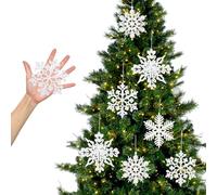 Galenecx 24 Pièces Flocons de Neige Blancs, Scintillant Décoration de Noël avec Cordon, Décoration de Sapin de Noël Suspendre, Ornements de Flocon de Neige à Paillettes en Plastique Blanc