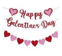 Galentines Day Bannière Happy Galentine's Day Décoration Rouge, Rouge et Rose Paillettes Guirlande de Cœur pour Anniversaire Mariage Saint-Valentin Décorations de fête