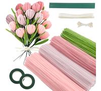 Galerie SV Lot de 400 Pièces Cure Pipe, Fil Chenille, Cure-Pipe pour Fleurs Tulipes - 4 Couleurs - Avec 2 Rouleau Ruban de Fleuriste et 20 Tige Fleur - Pour le Bricolage - Tulipes