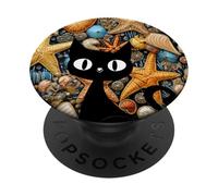 Galets Coquillages & Perles Plage Animaux de mer étoiles de mer Chat Noir PopSockets PopGrip Adhésif