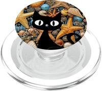 Galets Coquillages & Perles Plage Animaux de mer étoiles de mer Chat Noir PopSockets PopGrip pour MagSafe