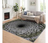 Galets Puits De Pierre Tapis Salon 140x204 cm, Lavable en Machine | Interieur Poil Ra Antidérapant Tapis, Moderne Nature Géométrique pour Chambre Manger Bureau Cuisine