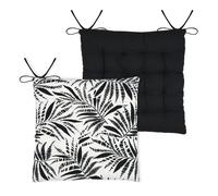 Galette de chaise carrée feuillage tropical en coton Ecru 38x38 cm